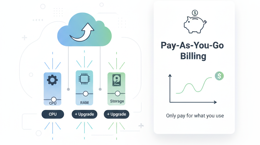 Cloudways flexible server scaling and pay-as-you-go billing illustration
