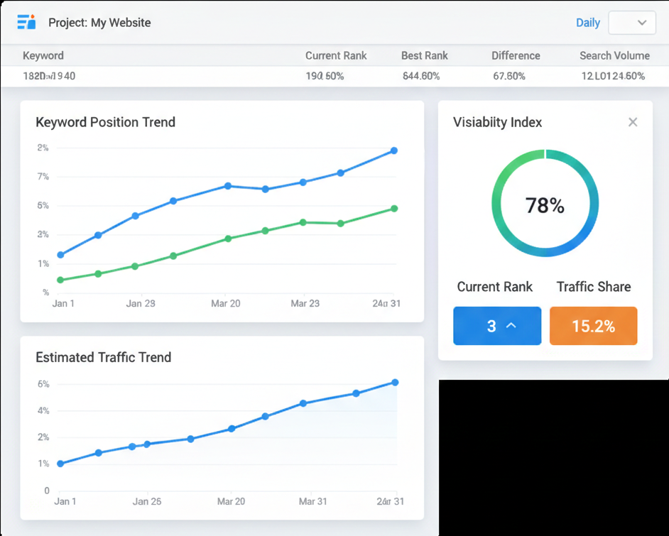 Mangools SERPWatcher rank tracking dashboard displaying keyword ranking changes over time