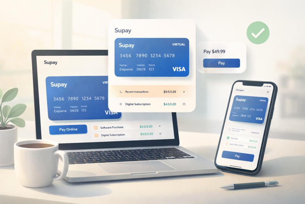Supay virtual card dashboard and online payment concept