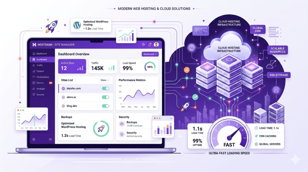 Hostinger web hosting dashboard interface illustration