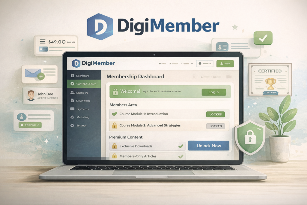 DigiMember WordPress membership plugin homepage style hero image
