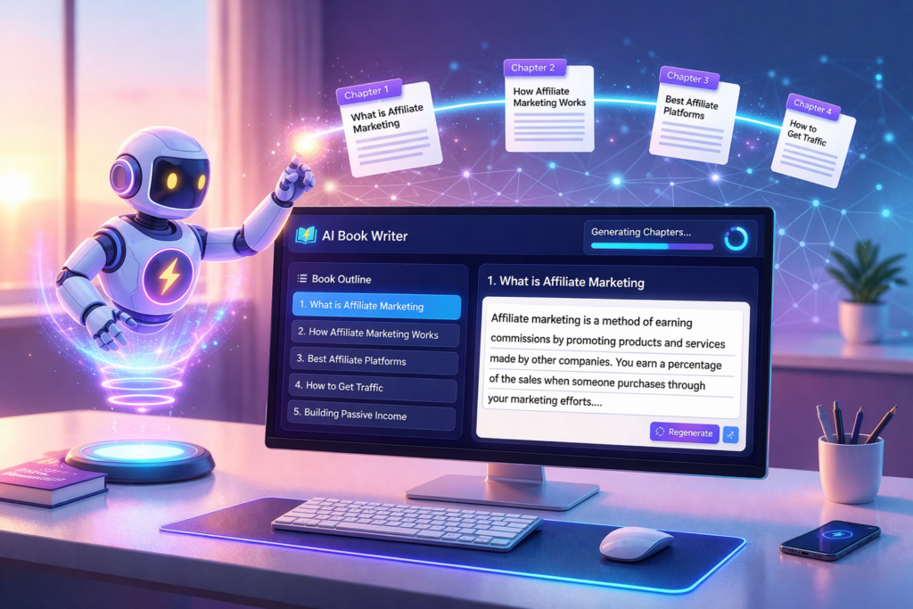 AI Book Writer generating ebook chapters automatically