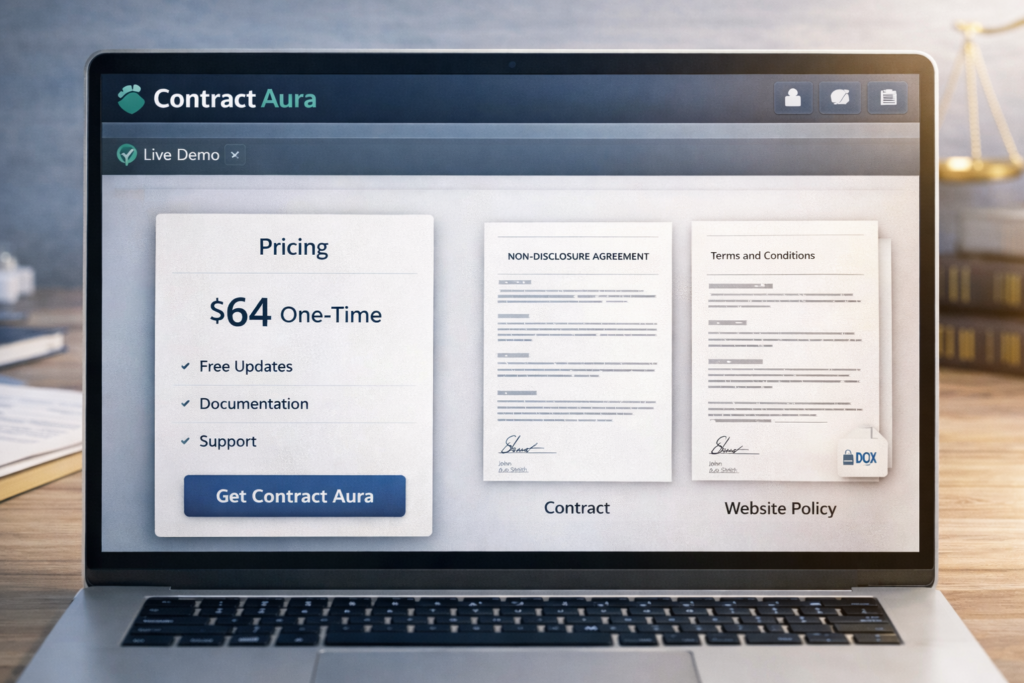 Contract Aura pricing and live demo concept for AI contract generator