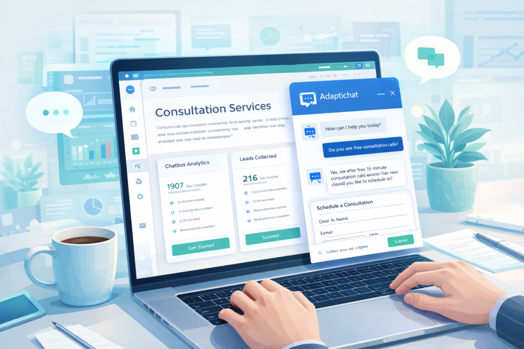 Small business website using Adaptichat AI chatbot for customer support and lead capture
