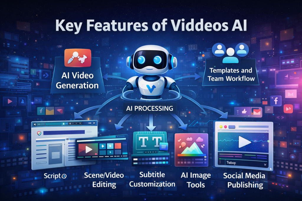 Key features of Viddeos AI for video creation and editing
