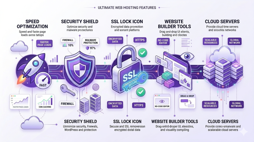Web hosting features overview illustration
