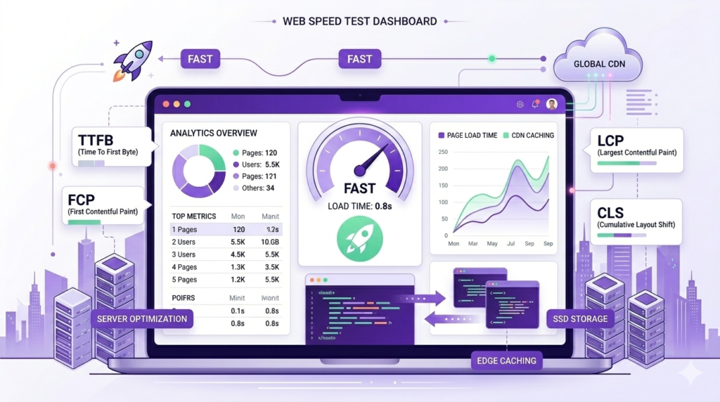 Website hosting performance speed test illustration