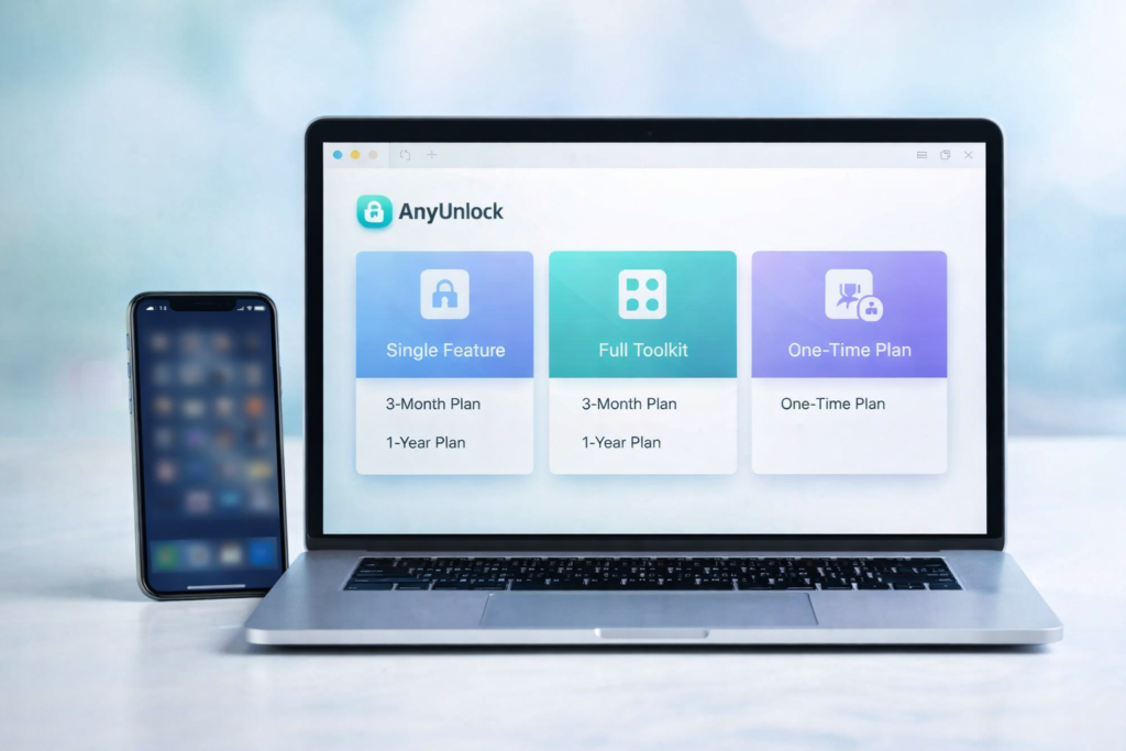 AnyUnlock pricing and plan comparison concept for single feature and full toolkit options