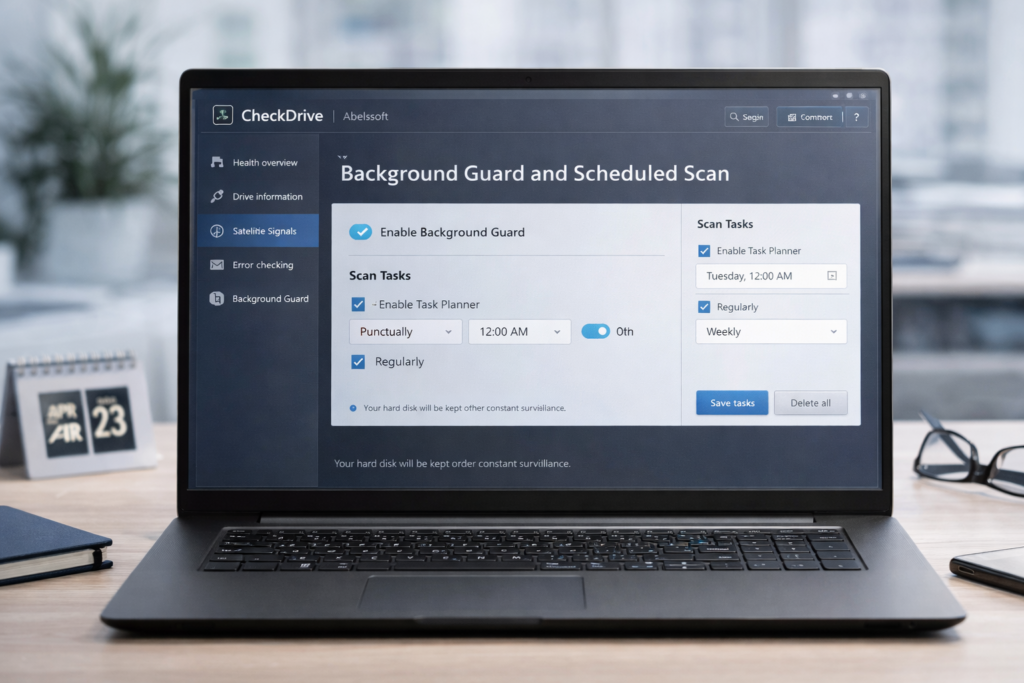CheckDrive background guard and scheduled scan settings
