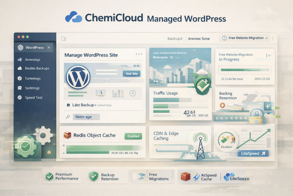 ChemiCloud managed WordPress hosting with Redis object cache, backups, and migration support