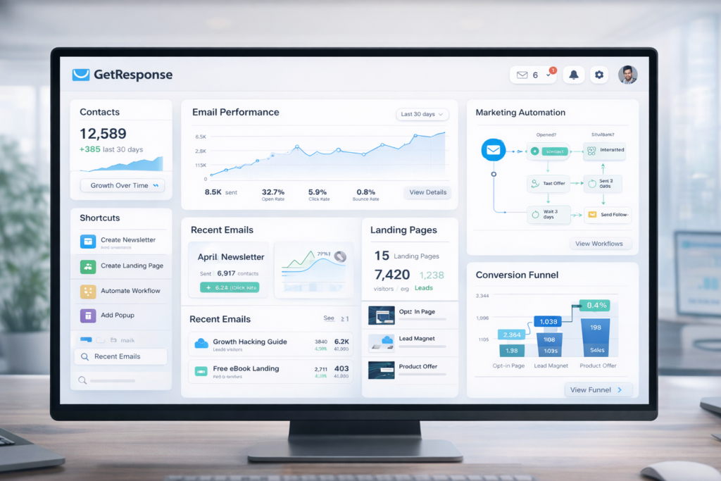 GetResponse dashboard overview for email marketing and automation
