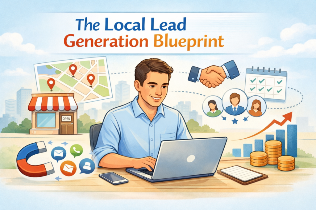 Local Lead Generation Blueprint review hero image showing local business lead generation and beginner agency growth
