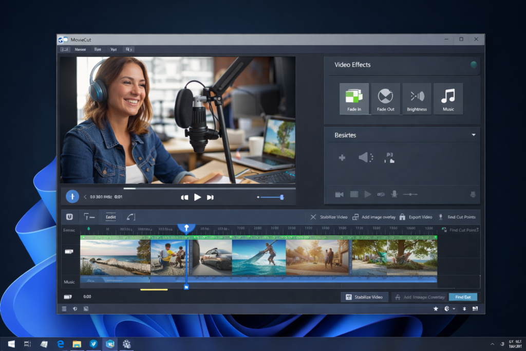 MovieCut video editor interface on Windows for quick and easy editing

