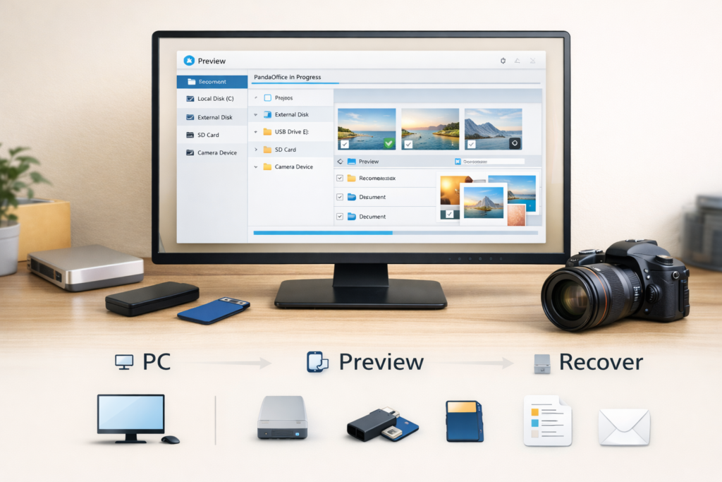 PandaOffice Drecov supported devices and file recovery use cases
