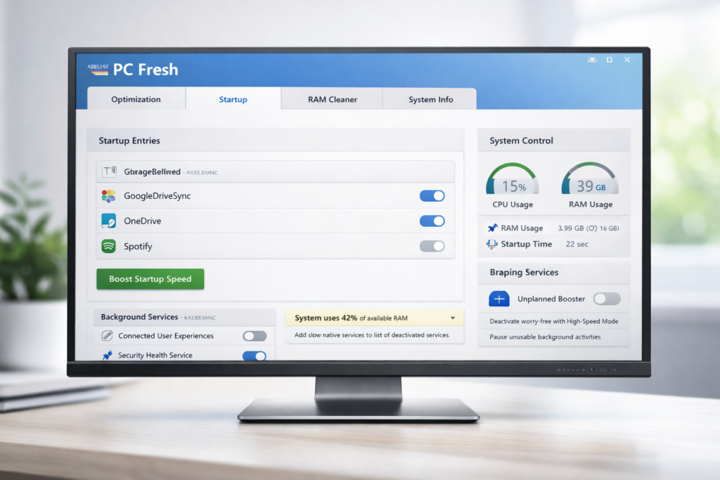 Abelssoft PC Fresh startup manager and system optimization tools
