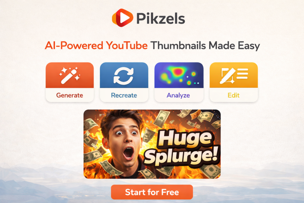 Pikzels pricing page and credit based thumbnail generation plans
