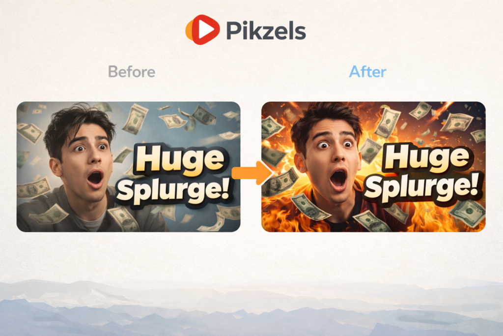 Pikzels recreate and edit workflow for YouTube thumbnail improvement
