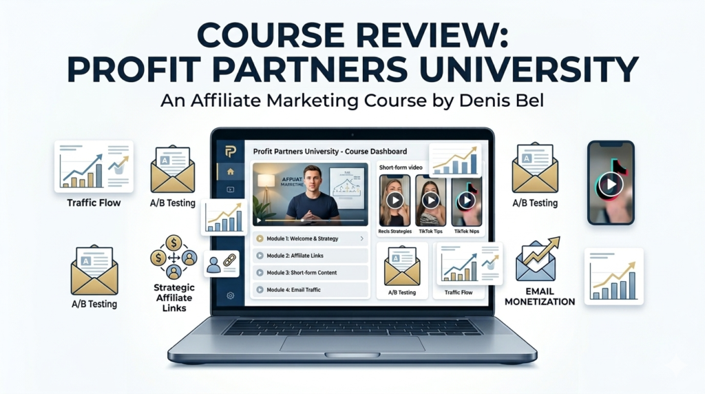 Profit Partners University course modules image showing affiliate marketing lessons and training topics
