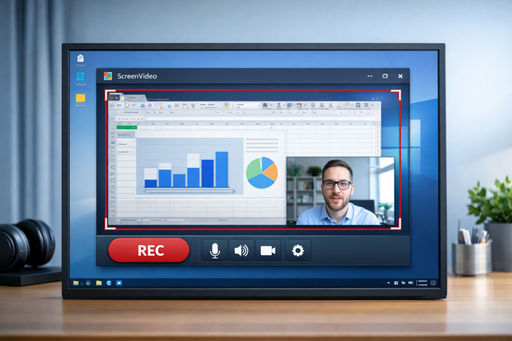 ScreenVideo picture in picture webcam overlay for tutorials and presentations
