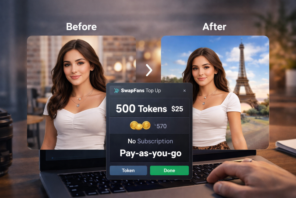 SwapFans AI background editing and flexible pay-as-you-go creative workflow
