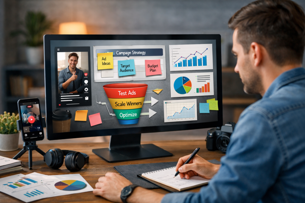 TikTok Ad Strategy Accelerator hero image showing strategic TikTok advertising and campaign planning
