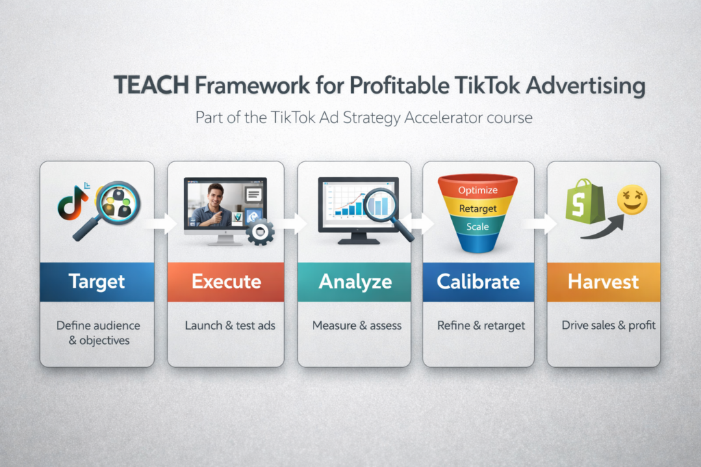 TEACH Framework illustration for TikTok Ad Strategy Accelerator review article
