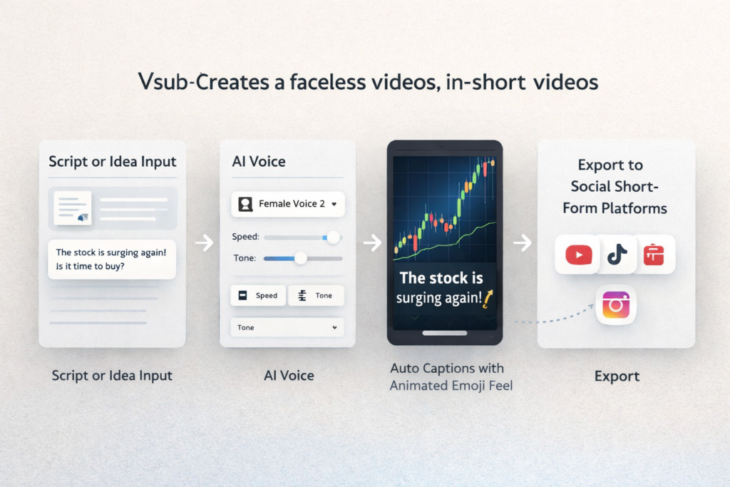 How Vsub turns scripts into faceless short videos with captions and AI voice

