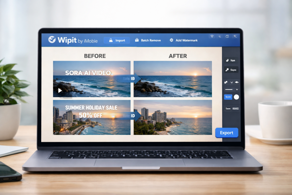 Wipit by iMobie AI watermark remover interface for videos and photos