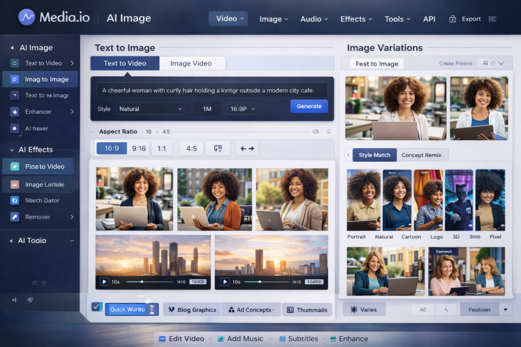 Media.io AI image generator and image variation workspace for marketing and content creation