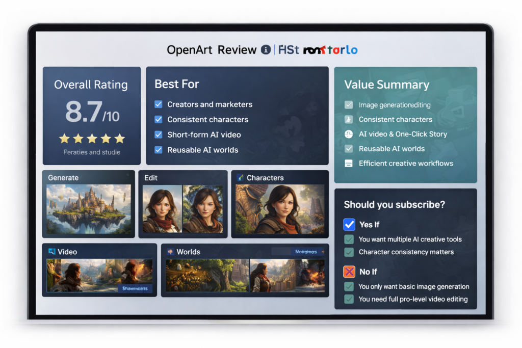 OpenArt final verdict dashboard summarizing value for creators, marketers, and AI visual storytelling workflows
