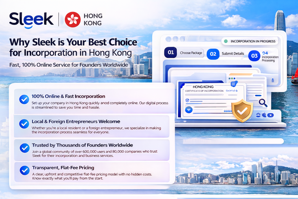 Comparison-style Sleek Hong Kong visual showing remote incorporation, bilingual support, company secretary help, and smooth ongoing compliance for local and foreign founders

