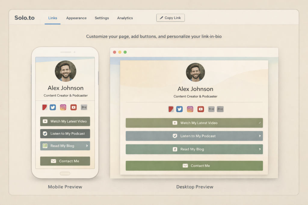 Solo.to team dashboard with multiple branded pages and collaboration tools
