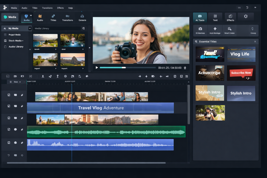Wondershare Filmora video editor interface overview with timeline, preview window, media library, and creator-friendly editing workspace
