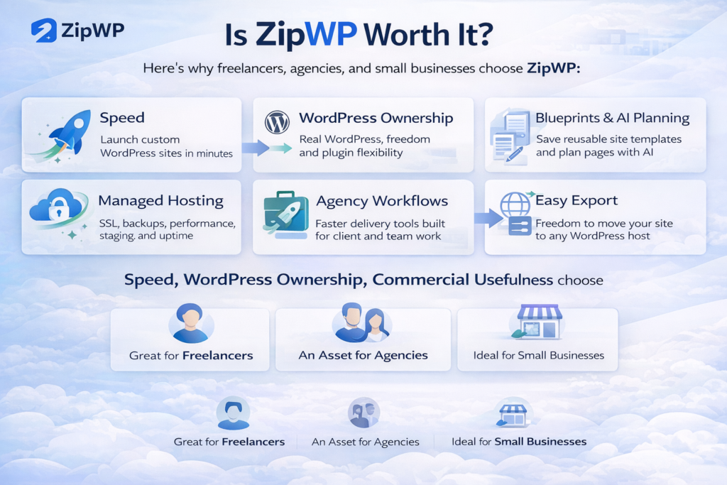 ZipWP review final verdict dashboard with key benefits
